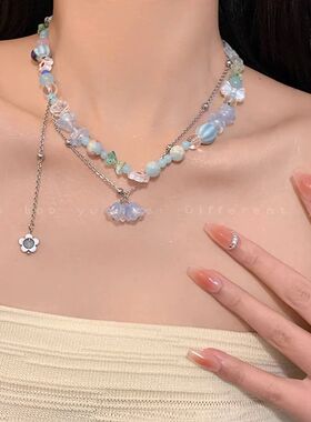 韩系仙气花朵串珠项链女