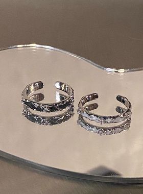 原创非黑即白水钻戒指男女小众设计轻奢指环情侣对戒高级感开口戒