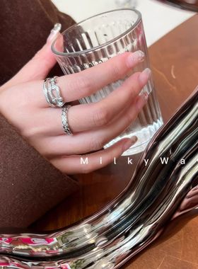 有迹MilkyWay马蹄扣U型双层满钻戒指ins风高级韩国小众开口指环女