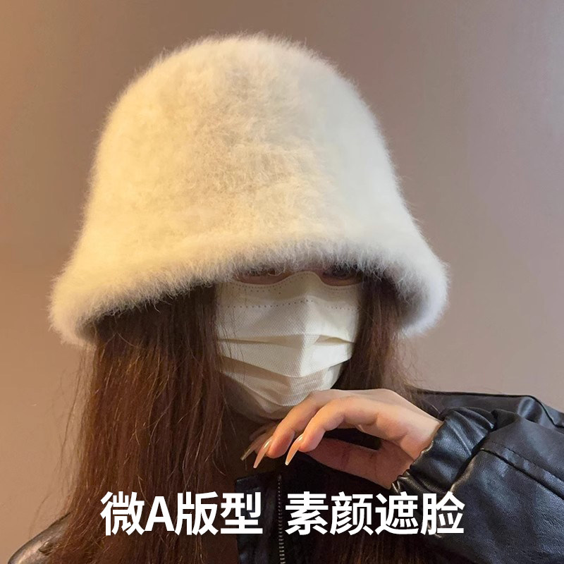 毛绒真兔毛渔夫帽子女秋冬韩系氛围感水桶帽大头围保暖盆帽显脸小,淘宝优惠券,粉丝福利购,淘宝优惠卷