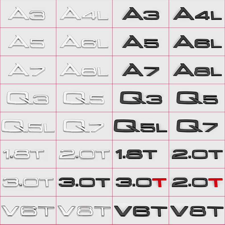 奥迪排量车标贴 RSA4LA3A5A6LQ2Q3Q5L四驱中网尾标侧标黑四环改装-图3