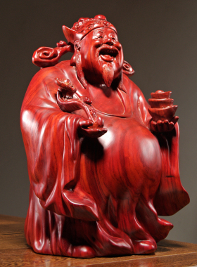红花梨木雕财神爷佛像摆件装饰品