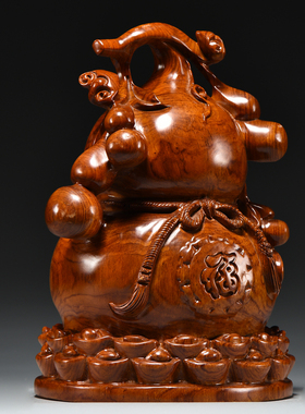 花梨木雕福禄葫芦摆件实木质大号