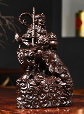 黑檀木雕武财神赵公明神像摆件