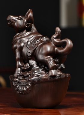 黑檀木雕牛气冲天摆件实木装饰品