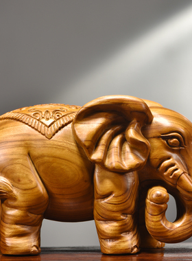 木雕大象摆件一对实木吉祥如意象