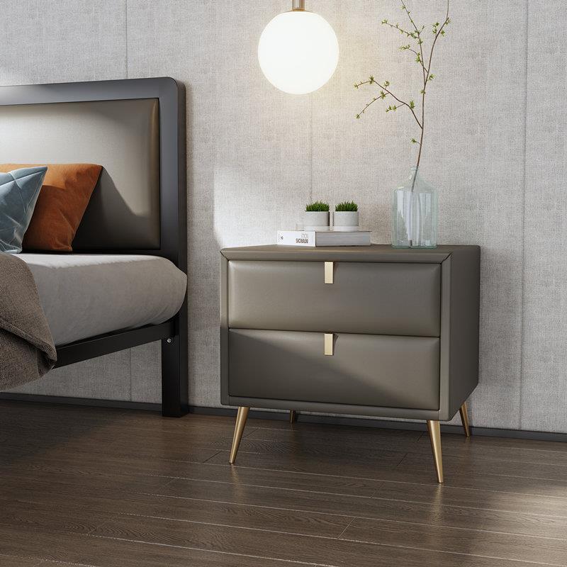 意式极简轻奢床头柜皮质实木简约现代时尚北欧卧室收纳整装床边柜 - 图0