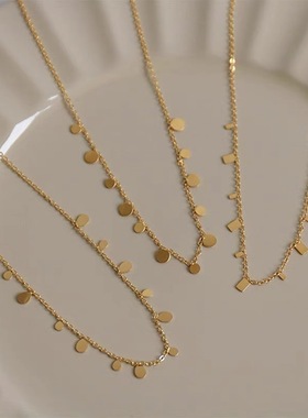 韩版轻奢小众设计甜美森系气质水滴圆片项链女清新百搭钛钢锁骨链