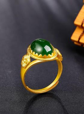 戒指女翡翠宝石和田玉女款开口设计感活口可调节指环送妈妈礼物