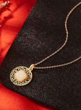 宫典国潮珐琅工艺纯银和田玉项链女复古中国风宫廷首饰品颈链吊坠