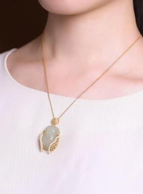 金蝉竹节纯银项链手镯女古法金小众设计高级感天然和田玉碧玉镯子