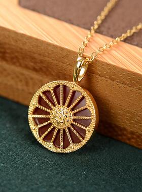 国风10K金土耳其圆盘设计项链纯银复古风蓝色青金石锁骨链圆牌潮