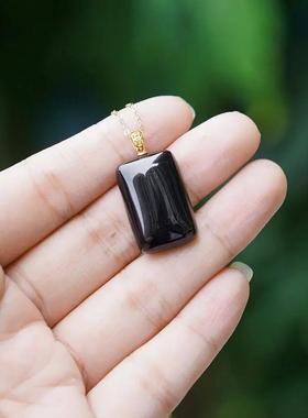 无事牌项链仿天然和田玉墨玉平安女项链挂坠玉佩玉坠无字牌玉牌