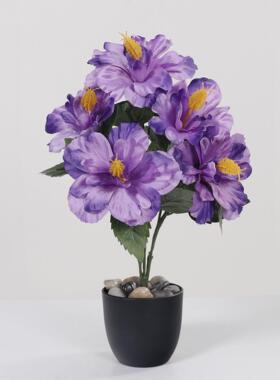 轻奢仿真新5头朱槿花盆栽客厅桌面假花摆件阳台仿真花造景装饰