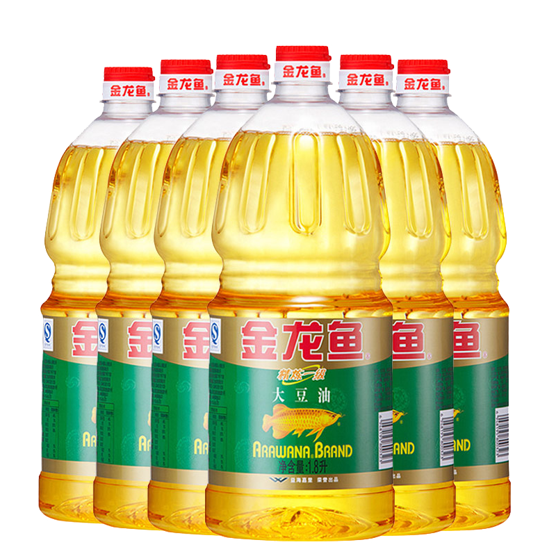 金龙鱼精炼一级大豆油1.8L*6桶装食用油营养健康烹饪植物油整箱-图0