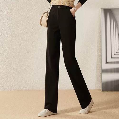 秋冬加绒女裤窄版阔腿裤女新款裤子黑色西装裤小个子加厚直筒裤女 - 图0