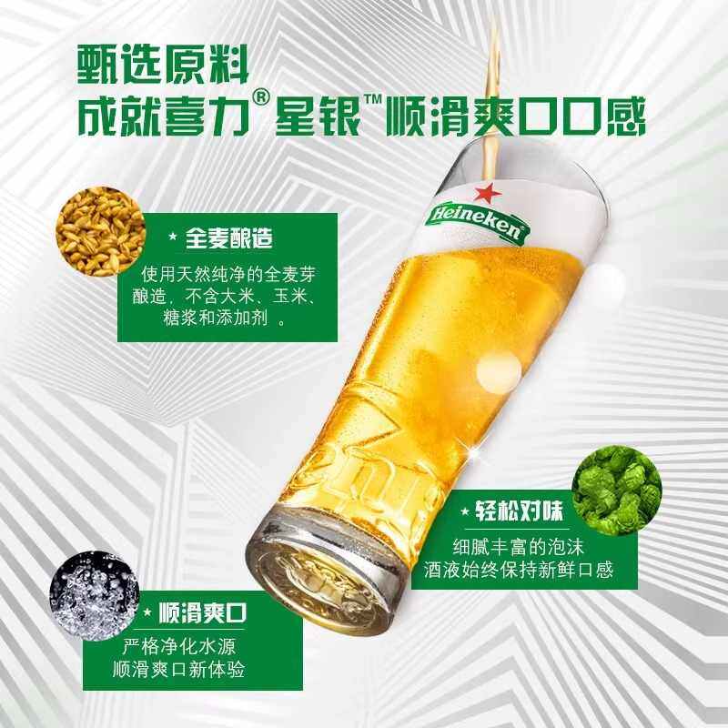 【送货上门】喜力啤酒星银全麦酿造啤酒500ml*48罐装官方正品,淘宝优惠券,粉丝福利购,淘宝优惠卷