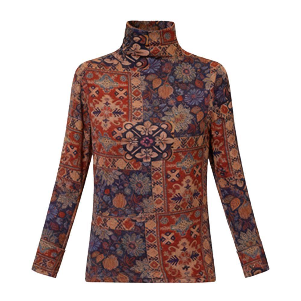 秋冬新款时尚印花洋气减龄遮肚长袖半高领打底衫中老年妈妈装上衣,淘宝优惠券,粉丝福利购,淘宝优惠卷