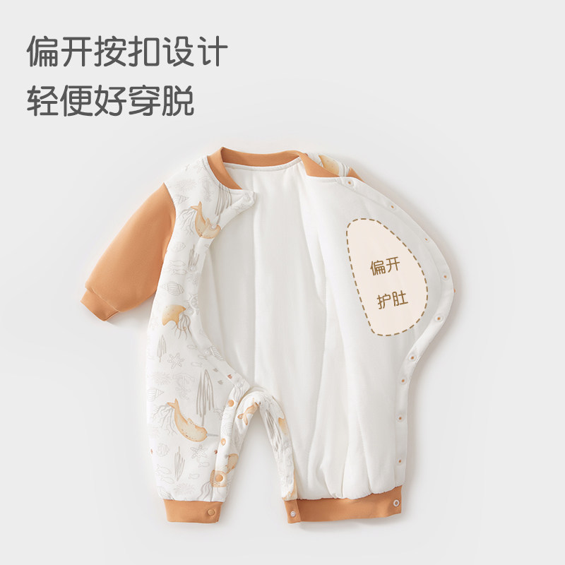 婴儿衣服冬季夹棉连体衣早秋婴幼儿a类纯棉8月龄宝宝冬装加棉73码-图0