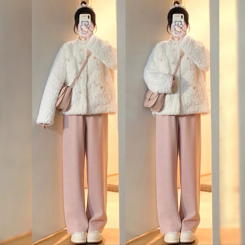 【高品质】雪尼尔休闲直筒高腰直筒裤