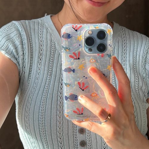 『拾漆计划』清凉一夏“好多鱼”双层IMD贝壳底 半透 15pro独家设计师款全包 小红书同款 包邮苹果17手机壳用 - 图1