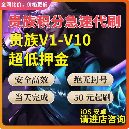 王者荣耀夺宝积分【急速完成】贵族V1-V10王者荣耀贵族积分升V8V10无双安卓iOS流光