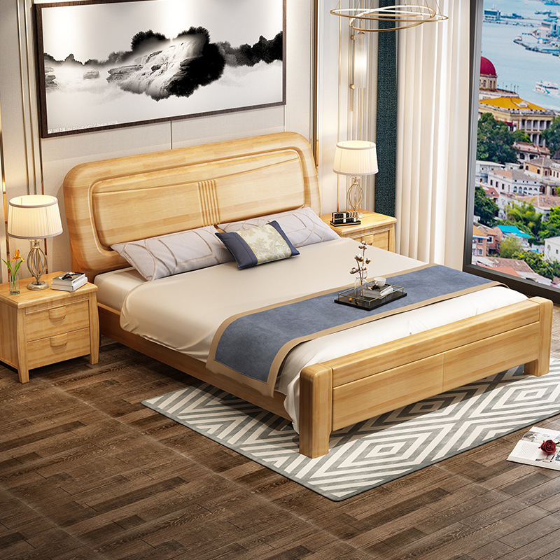 中式家具橡胶木实木床1.5/1.8米单双人床高箱储物
