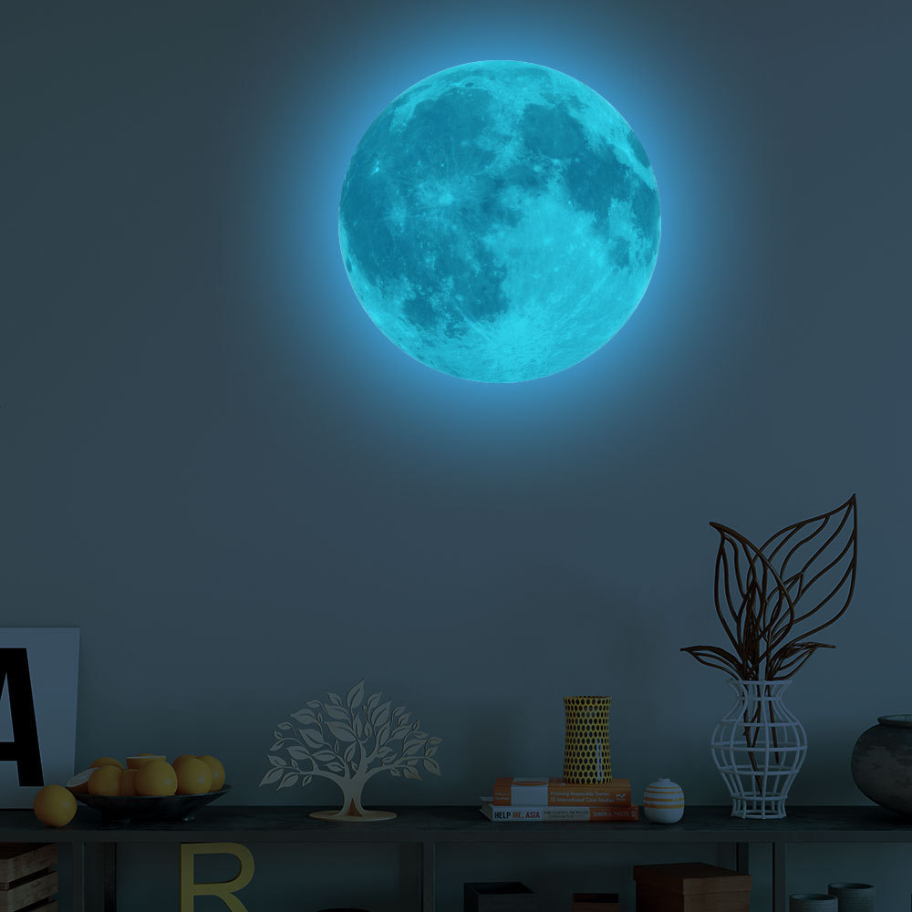20cm直径夜光月球荧光发光月球墙贴儿童房宿舍卧室装饰贴纸热卖
