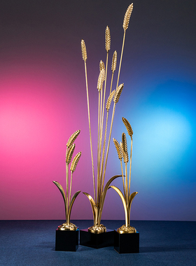 正品箐铜记《》岁岁安麦穗铜件家居装摆饰品客厅玄关办平公室乔迁