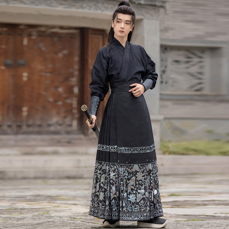 雪莲乐【锦鱼池】原创螺钿马面裙套装明制汉服男新中式男装黑色夏,淘宝优惠券,粉丝福利购,淘宝优惠卷