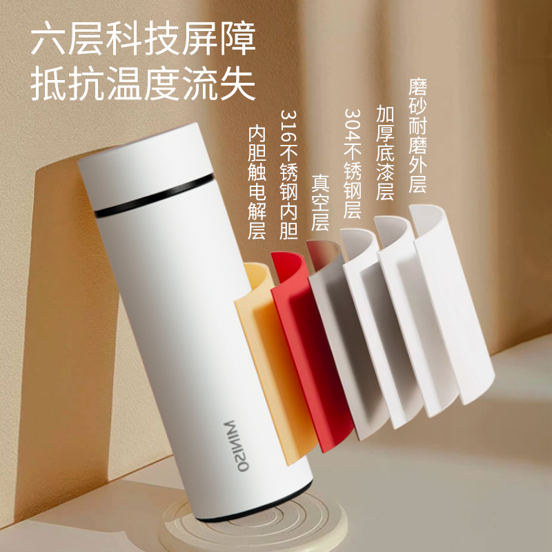 MINISO名创优品保温水杯女生简约便携泡茶杯316不锈钢学生杯子男