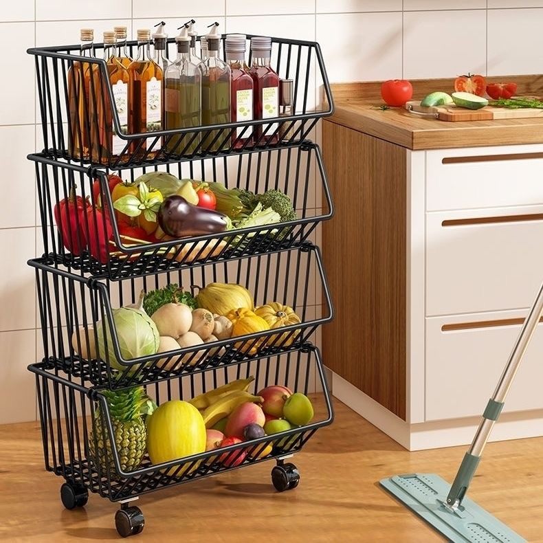 【四层置物架】厨房落地水果蔬菜架菜篮子卧室储物架零食收纳架带,淘宝优惠券,粉丝福利购,淘宝优惠卷