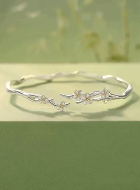莫离茉莉花手镯轻奢小众纯银手环送闺蜜女生日新年礼物精致开口