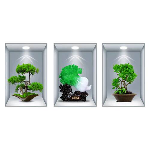 新款3D立体效果盆栽贴画客厅三联装饰画出租屋过道楼梯墙面自粘画 - 图1