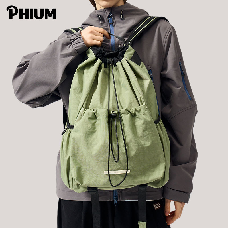 PHIUM®轻便束口抽绳双肩包男女户外旅行登山背包大容量大学生书包