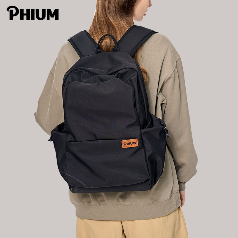 PHIUM®新品 双肩包女黑色高级感大学生书包旅行百搭男大容量背包