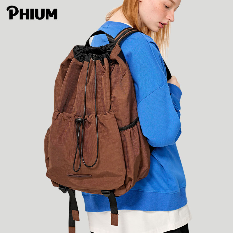 PHIUM® 美拉德双肩包女大容量旅行包抽绳包包潮背包男登山包书包