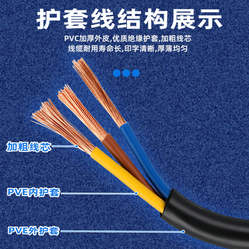 斯缇仁国标纯铜3芯电源线家用三相电线2.5/4平方护套线防冻软电缆 - 图2