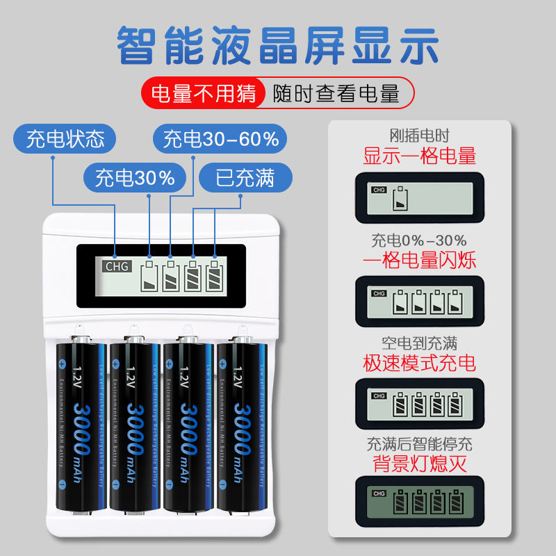 5号充电电池KTV无线话筒麦克风7号可充大容量智能液晶充电器套装五号七号-图0