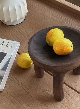 侘寂风复古手工制作实木工艺托盘果盘家居别墅桌面装饰品