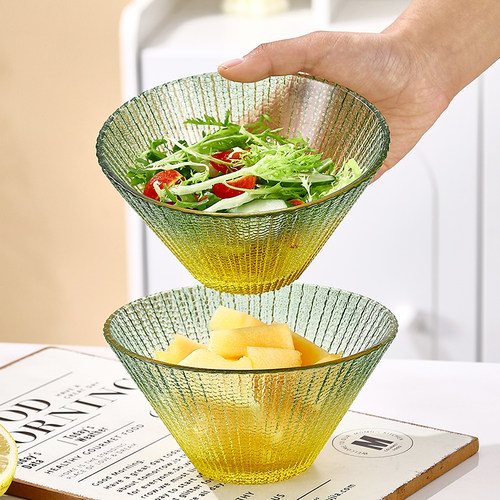 玻璃斗笠碗6只装高级日式家用大号拉面泡面汤碗4.5英寸渐变餐具 - 图0