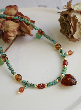 原创项链【如梦】新中式敦煌配色小众艺术感独特气质天然石项链