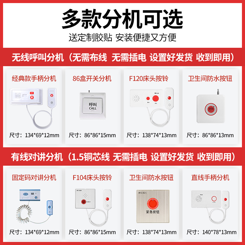 医院呼叫器病房专用床头铃护士站叫号系统养老院老人养护中心无线呼救器响铃医护有线对讲传声器 - 图0