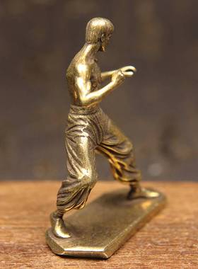 实心纯铜李小龙铜像桌面小摆件黄铜功夫巨星布鲁斯李雕像铜器收藏