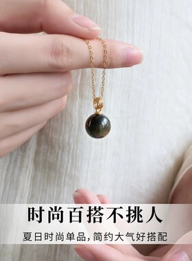 正品天然黑曜石转保真项链女小众设计高级感金曜石锁骨链颈链吊坠