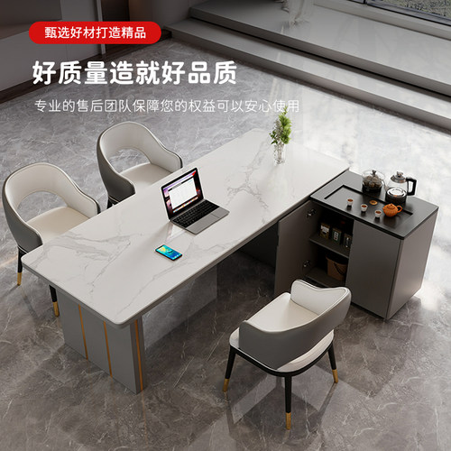 轻奢岩板茶桌椅组合现代高端办公室茶台岛台茶桌一体禅意泡茶桌子 - 图1