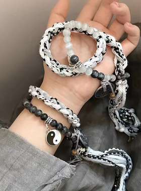 手作双生太极山鬼花钱手绳男手錬女编织小众设计情侣款手串新中式
