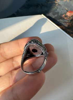 精品银花丝烧蓝镶嵌天然石头戒指活圈口