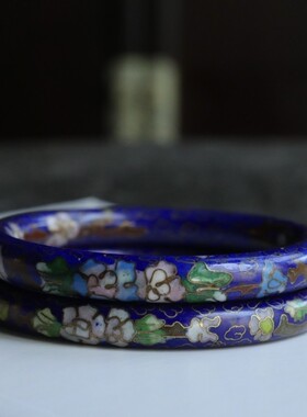 民国末建国初青金石釉料景泰蓝实地厚胎圆棍手镯