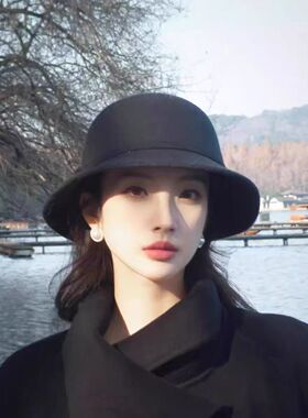 秋冬法式名媛蝴蝶结渔夫帽女